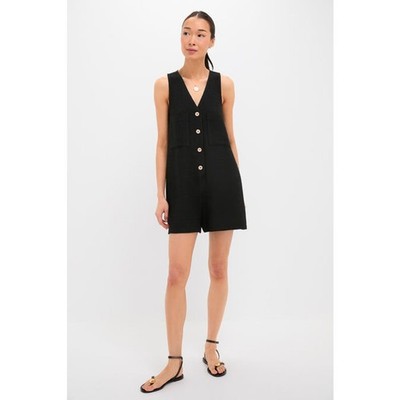 Tuckernuck Pomander Place NWOT Black Textured Myla Mini Romper Size Medium