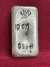 Johnson Matthey 10oz 999 Vintage Silver Poured Bar