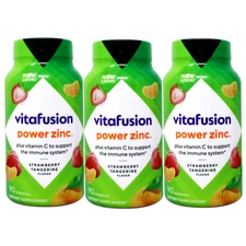 3 Pack Vitafusion Power Zinc Adult Gummies Natural Strawberry Tangerine 90 Count
