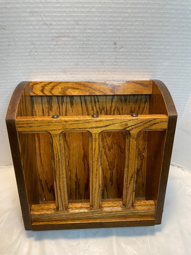 Vintage Wood Wall Mounted Magazine Mail Rack Records Newspaper 14 x 13.25 x 5.5