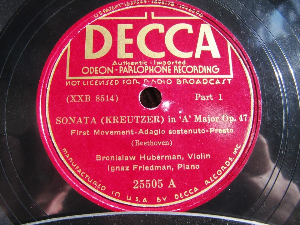 1930 BRONISLAW HUBERMAN Violin Ignaz FRIEDMAN Beethoven KREUTZER Sonata 4x DECCA - Image 2 of 3