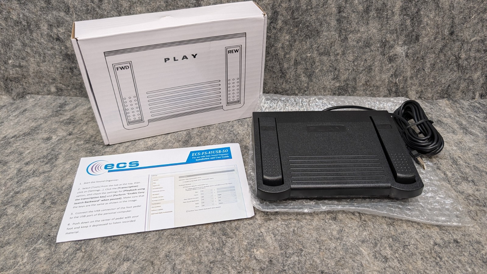 ECS USB Transcription Foot Pedal for Sony Sound Organizer (ECS-FS-85USB-SO) NEW
