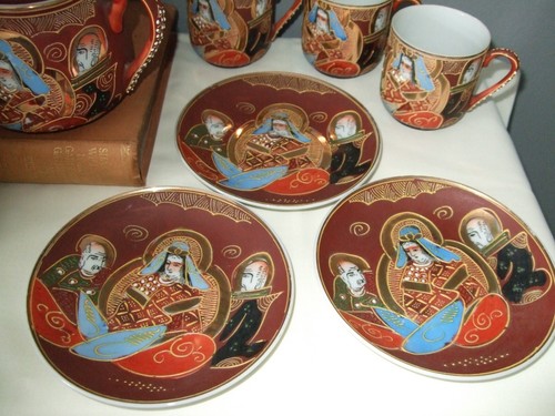 Vintage Japanese Satsuma style Moriage Tea/Coffee set-16 piece-hand painted 30's - Picture 6 of 9