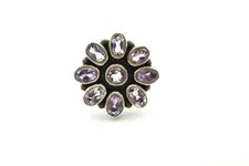 Sterling Silver 925 Amethyst Cluster Flower Ring Size 8.25