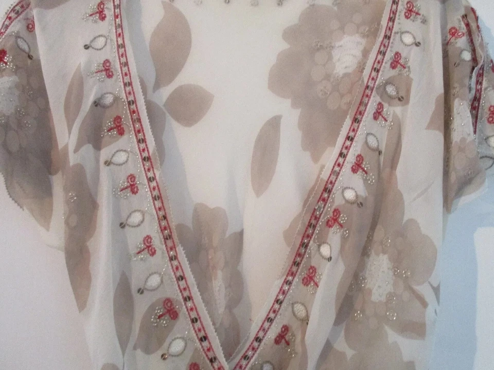 Coast women's Pure Silk glamorous "Coffee and Cream" sequinned blouse size 10 - Image 3 of 4