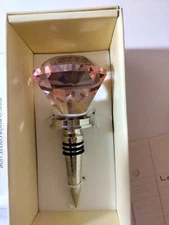 Pink Glass Faux Diamond Wine Bottle Stopper New In Box
