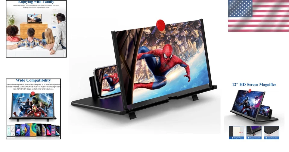 Lupa de pantalla HD 3D de 12" - Proyector de teléfono inteligente definitivo para películas y juegos Foto 2 de 4