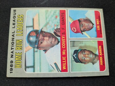 1970 Topps Baseball Card # 65 NL Home Run Leaders - McCovey / Aaron / May (EX)
