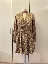 Michelle Keegan Printed Wrap Detail Skater Dress Size 10 Mini Long Sleeve