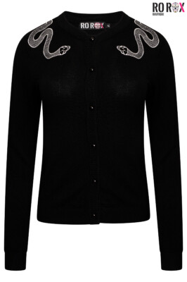 Ro Rox Gothic Schlangen Strickjacke Schwarz Alternative Strick Regular Übergröße XS-4XL