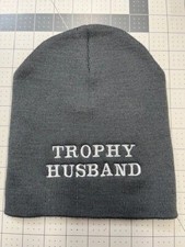 Beanie Hat with Trophy Husband design. Gray, ...