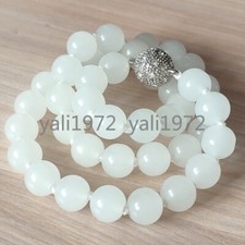 Certified Natural 10mm White HeTian Jade Nephrite Jade Round Beads Necklace