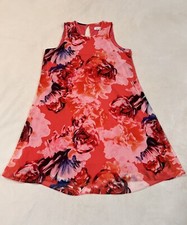 Calvin Klein Women's Floral Coral Red Trapeze Dress Sleeveless Chiffon Size 8