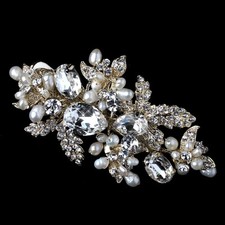 Gold Freshwater Pearl  Rhinestone Leaf Prom Wedding Bridal Hair Clip Accessory