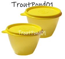 TUPPERWARE Refrigerator Bowls 14 oz Yellow Leftovers Nesting Stacking Set 2