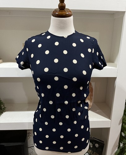 Reformation Blouse polka dot womens XS navy blue shirt short sleeve
