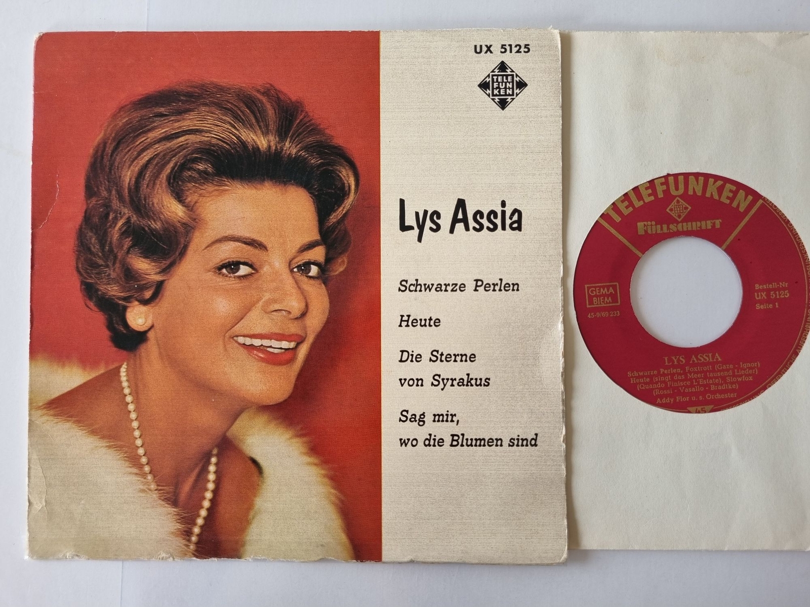 Lys Assia - Schwarze Perlen/ Sag mir, wo die Blumen sind 7'' Vinyl Germany