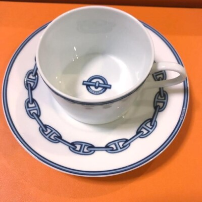 HERMES Chaine D'Ancre Blue Tea Cup Saucer Tableware 2 set Coffee