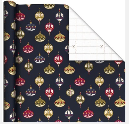 Hallmark Wrapping Paper Christmas Painted Ornaments Navy Blue 35 sq ft Roll - Picture 2 of 6