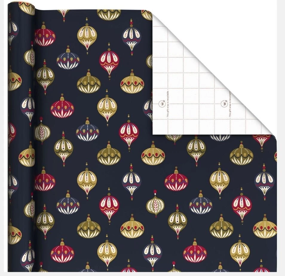 Hallmark Wrapping Paper Christmas Painted Ornaments Navy Blue 35 sq ft Roll - Image 2 of 4