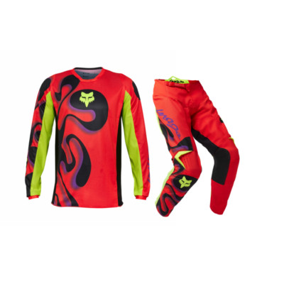 Fox Racing 2025 180 Emotion Flo rot Motocross Kit Erwachsene 32'' Hose Medium Trikot