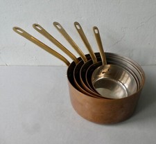 5 casseroles en cuivre étamé L Lecellier Villedieu-les-Poêles, 20/18/16/14 et 12