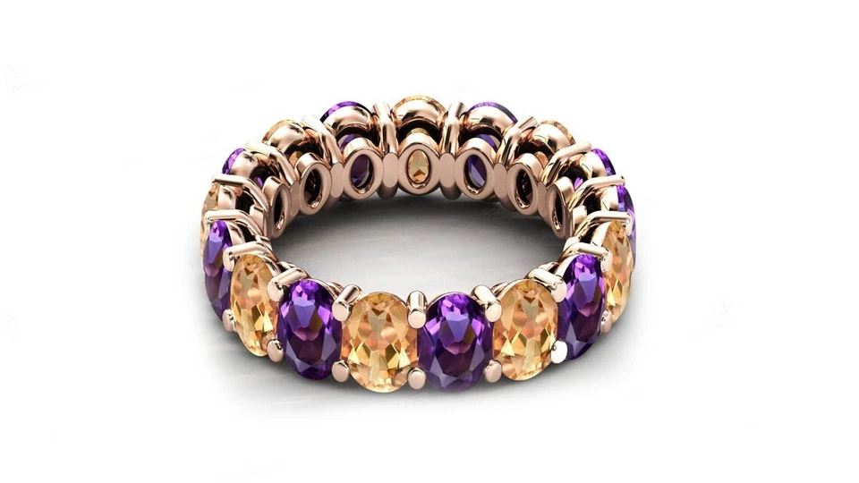 14k Gold Fill Amethyst, Citrine Eternity Band 925 Silver Engagement Ring - Image 2 of 4
