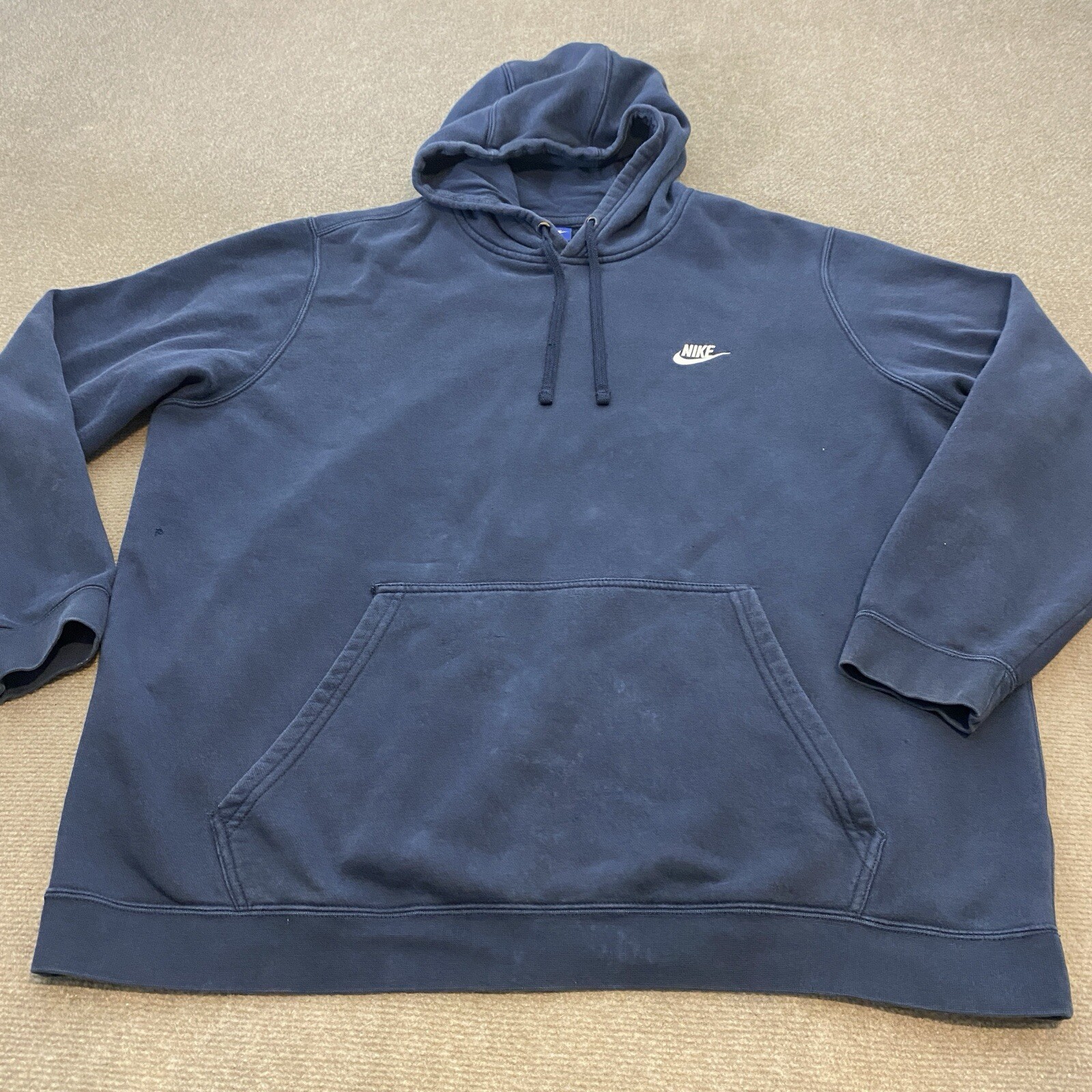 Nike Hoodie Mens XXL Blue Distressed Faded Skater Logo Club Fleece Sportswear