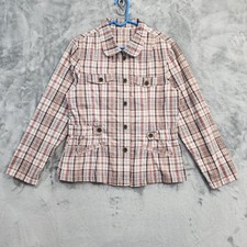 Riders Copper Jacket Women L Multicolor Plaid Button Front Cotton Utility Casual