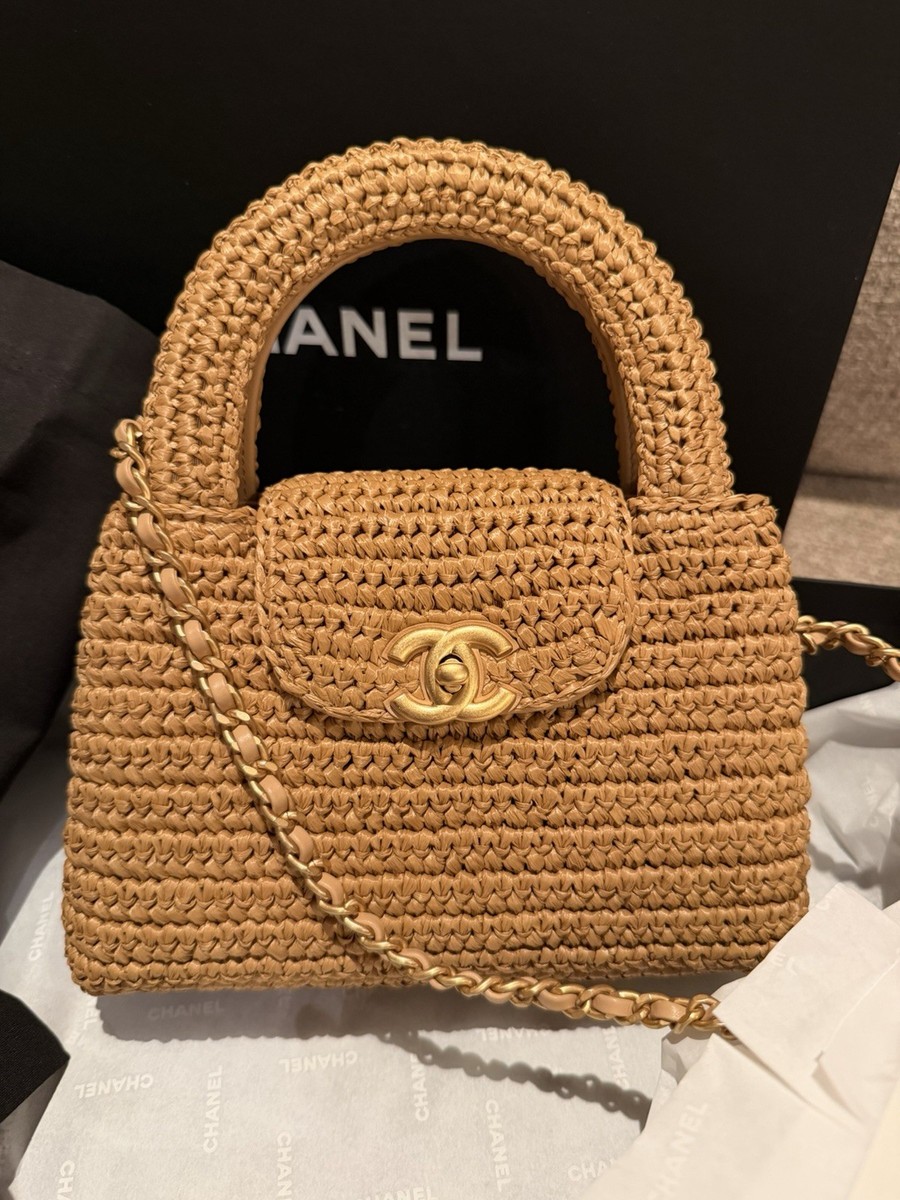 🌟 New 26c CHANEL KELLY Nano Raffia Top Handle Bag Handbag Vintage