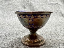 ANTIQUE BARKER ELLIS METAL SALT CELLAR COBALT BLUE GLASS LINER ORNATE SILVER PLA