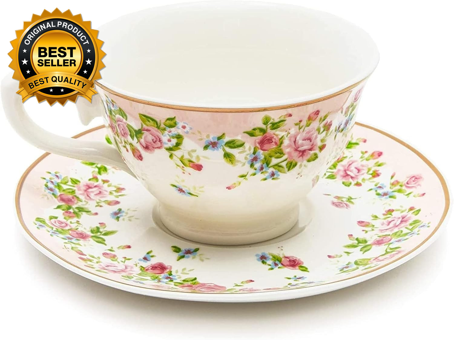 Vintage Floral Tea Cups & Saucers Set for Tea Parties  Bridal Showers  Garden