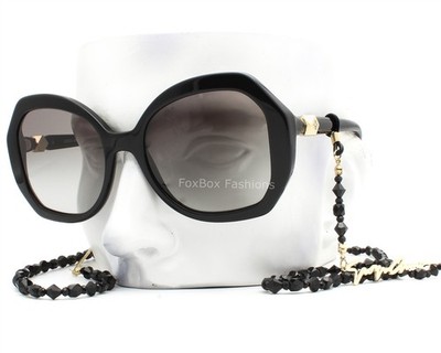 Giorgio Armani Sunglasses AR 8180 Gloss Black Pale Gold Logo Chain with Case