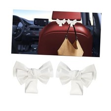 Car Purse Hooks, 2PCS Cute Bow Vehicle Seat Headrest Hanger for Bags, White
