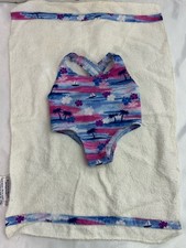 Build A Bear Vintage Swimsuit  Towel Pink Purple Palm Trees Bathing Suit Rare
