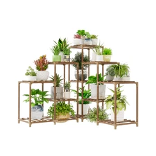 Bamworld Plant Stand Indoor Outdoor Corner Shelf 11 Potted Large Plant Holder