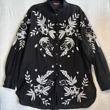 VTG Obstinee by IKA Shirt Sz 16 Silk/Cotton Black Floral Appliques  Art to Wear
