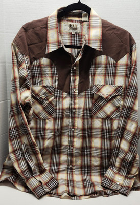 Ely Cattleman Men's Western Pearl Snap Shirt Brown & Tan Plaid Long Sleeve XL