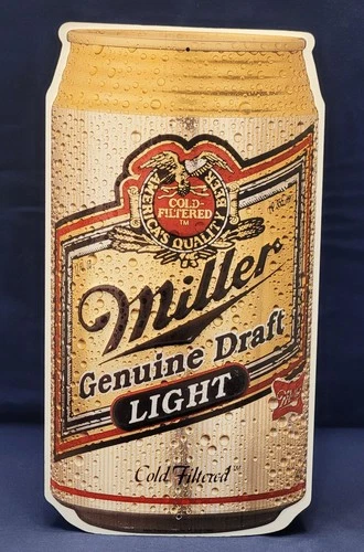 VINTAGE MILLER GENUINE DRAFT LIGHT BEER CAN METAL TIN BAR SIGN MILLER BREWING