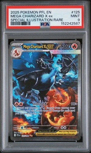 2025 POKEMON PFL EN-PHANTASMAL FLAMES #125 MEGA CHARIZARD X EX PSA 9