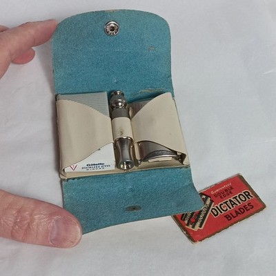Gillette Shaving Set Double Blade Vintage West Germany Leather Case + Dictators