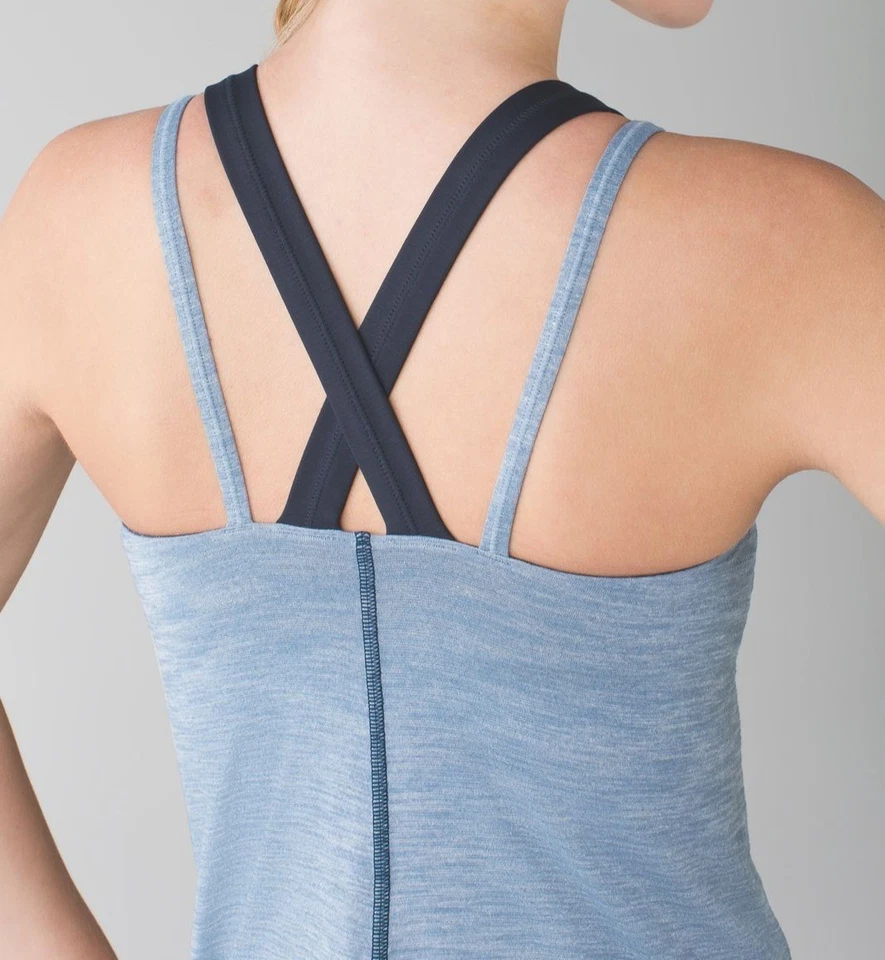 Camiseta sin mangas Lululemon Run For dorada sujetador incorporado azul jaspeado denim azul marino para mujer 2 Foto 2 de 4