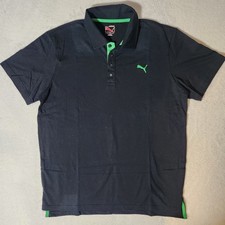 Puma Sport Lifestyle Black with Green Cotton Short Sleeve Golf Polo - Large