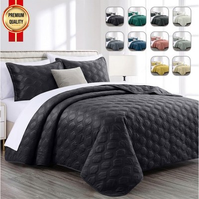 Velvet Bedspread 3-Piece Set With Shams 10 Colors Quilt Twin Queen King Coverlet