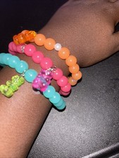 Colorful Beaded Bracelets with Bear Charms Set