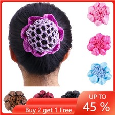 Women Girls Flower Crochet Hair Net Bun Snood Elastic Band Ballet Dance Cover