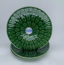 Set of 4 Matceramica Portugal Green Stoneware Salad / Small Dinner Plates 9"