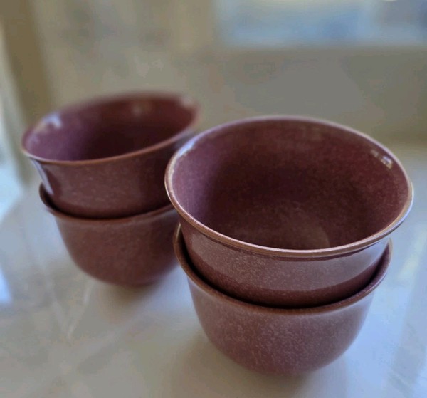 Cuenco de sopa de cereal esmaltado moteado rosa World Market de 5 y 7/8" de ancho, lote de 4.