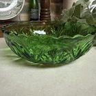 Vintage Anchor Hocking Medallion Star & Cameo Green Glass 8" Serving Bowl