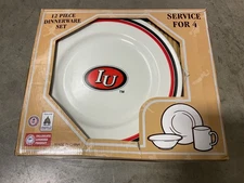 Indiana University IU Football Logo 12 Piece Stoneware Dinnerware Set